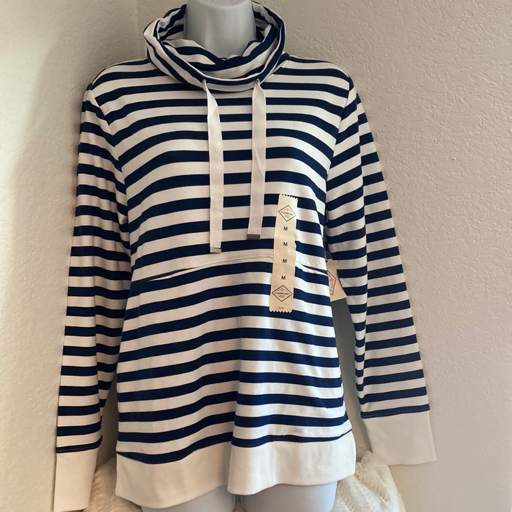 Women’s NWT St John’s Bay Striped Coastal Sweatshirt M with Pockets